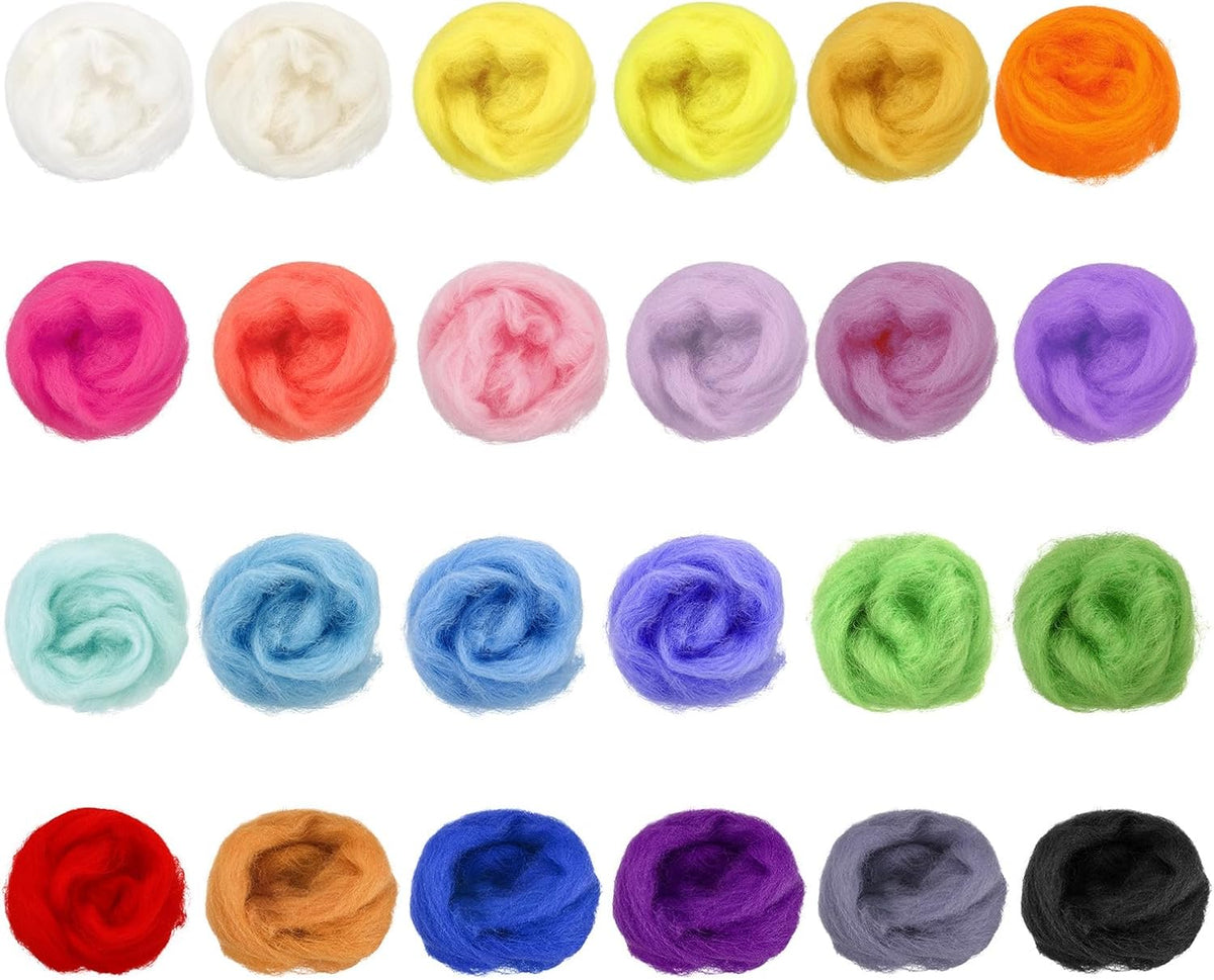 72 PCS Needle Felting Wool - 24 Colors Nature Fibre Wool Yarn Roving Needle Felting Hand for Wool Felting Yarn Supplies DIY Craft Materials, 3g/Pack