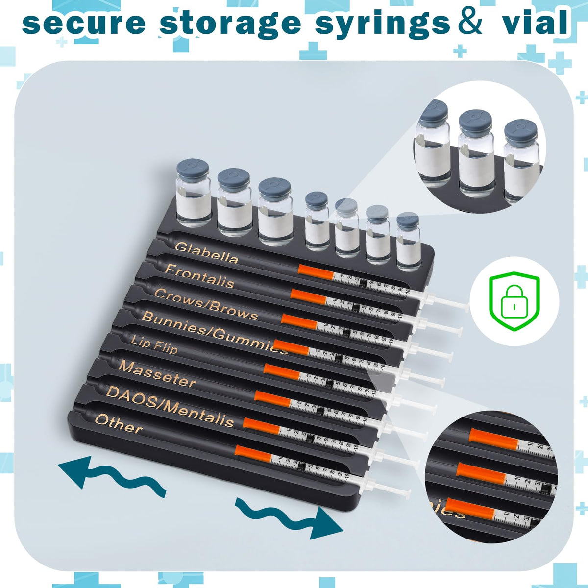 LinkMejor 1 Pcs Aesthetic Practitioner Syringe Tray 8 Slots, Classic, Black