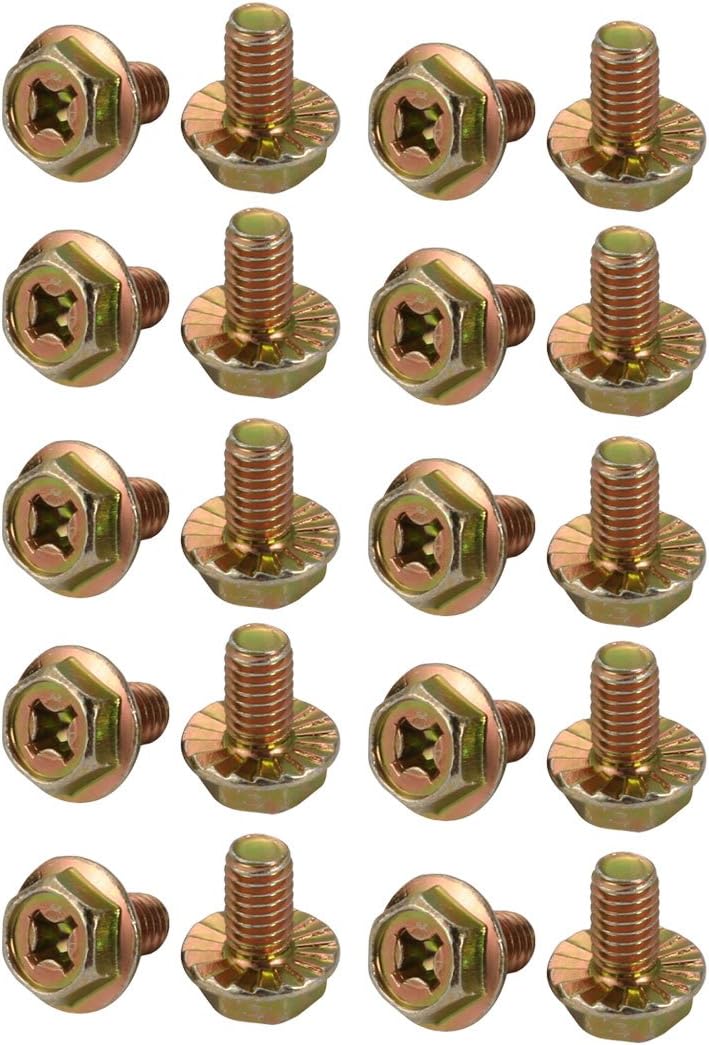 20Pcs M6x10mm Yellow Zinc Plated 4.8 Grade Phillips Drive Serrated Flange Hex Head Bolt