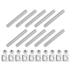 1/4"-20 UNC Fully All Threaded Rod, 10 Pcs 304 Stainless Steel Long Threaded Screw 2" Length Right Hand Threads with Square Washers for Furniture Mounting Assembly Fastening