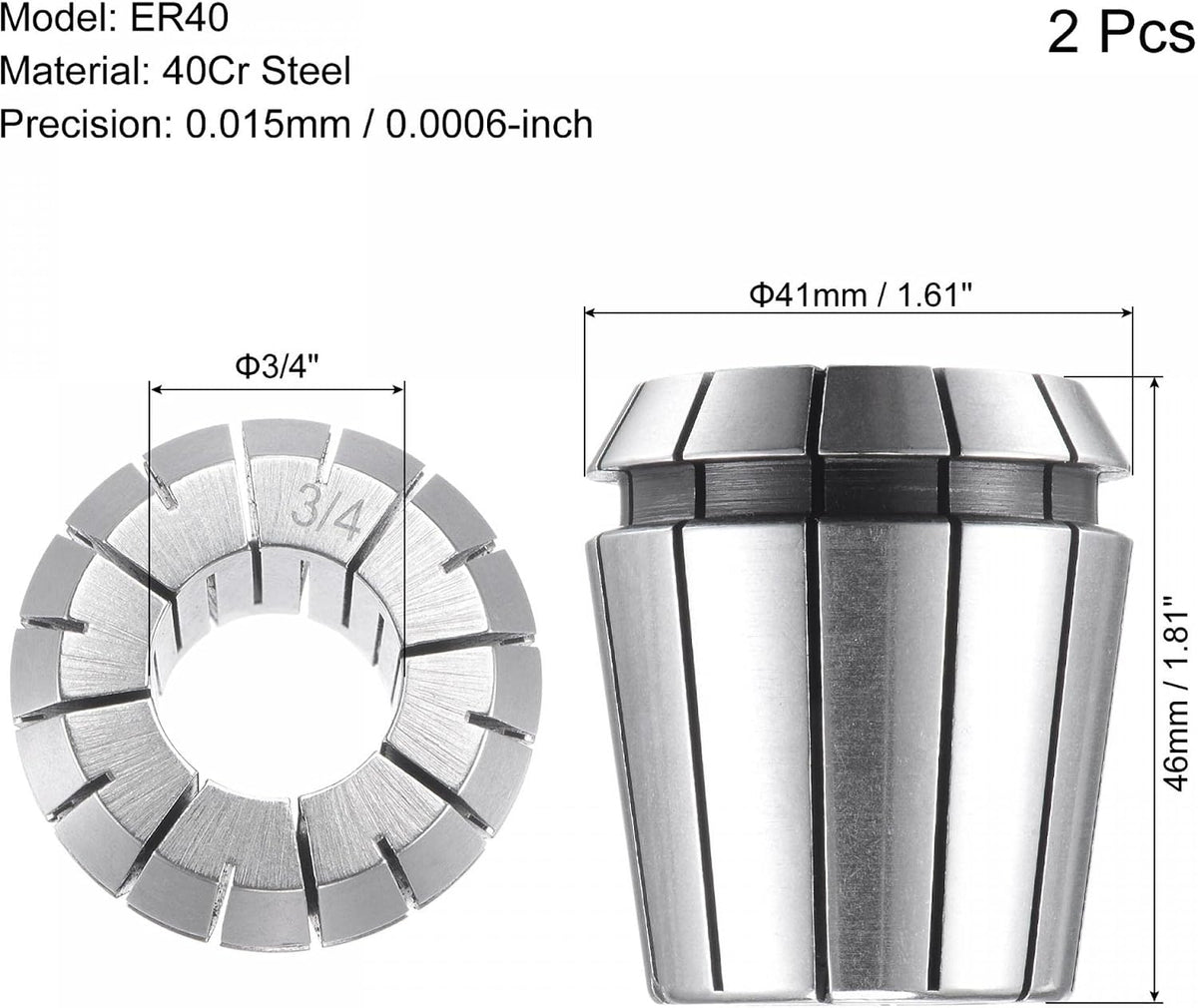 ER40 Spring Collet 1/4" Chuck for CNC Engraving Machine Lathe Milling Tool 2pcs