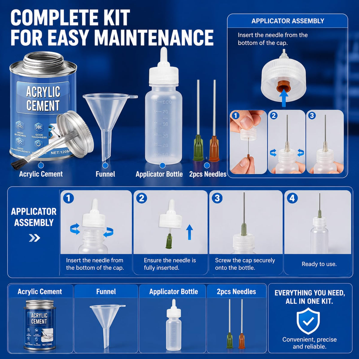 LinkMejor Acryl-Zement mit Applikatorflasche, schnelltrocknend, schwerlastfähig