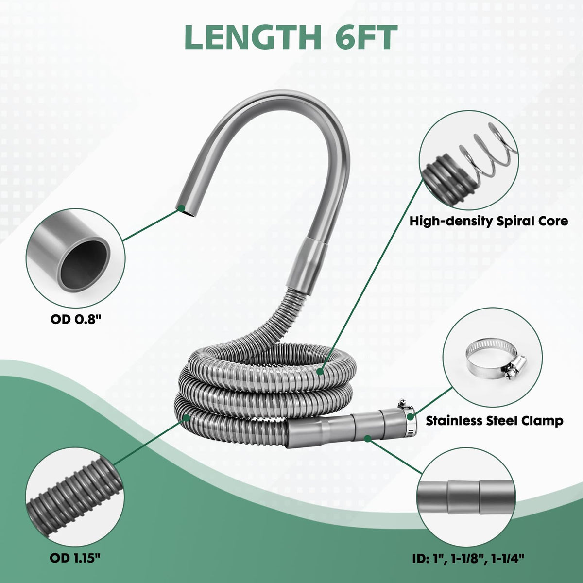 TTFLEX 6 FT Wasmachine afvoerbuis, afvoerbuis voor wasmachine met lange haak