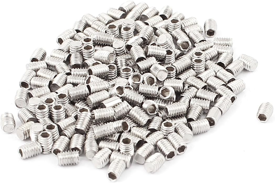 M3x4mm Metric 304 Stainless Steel Hex Socket Set Flat Point Grub Screws Silver Tone for Towel Rack Door Knob 200pcs