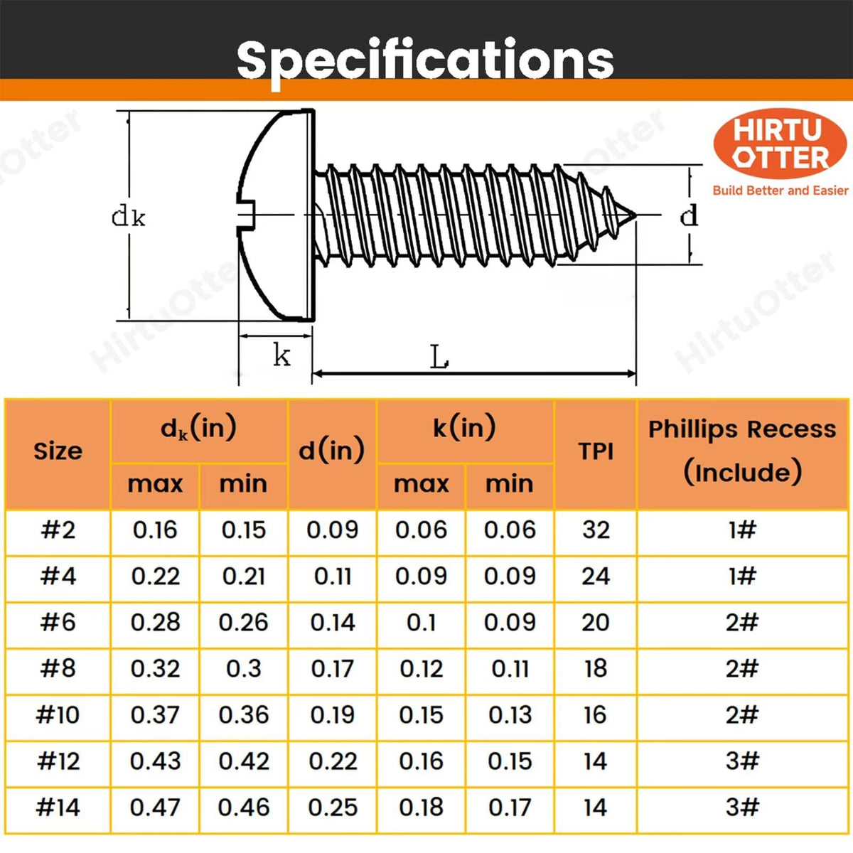 #8 x 1 (60PCS) 304SS Self Tapping Screws Pan Head Silvery (ST4.2x25)