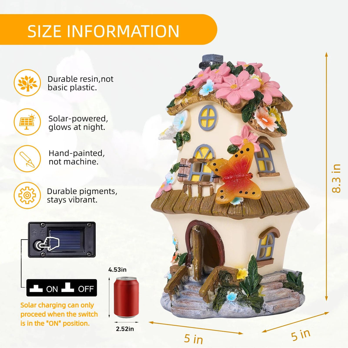 LinkMejor Fairy Garden House,Fairy House,8.3in,Fairy Garden Accessories,Solar