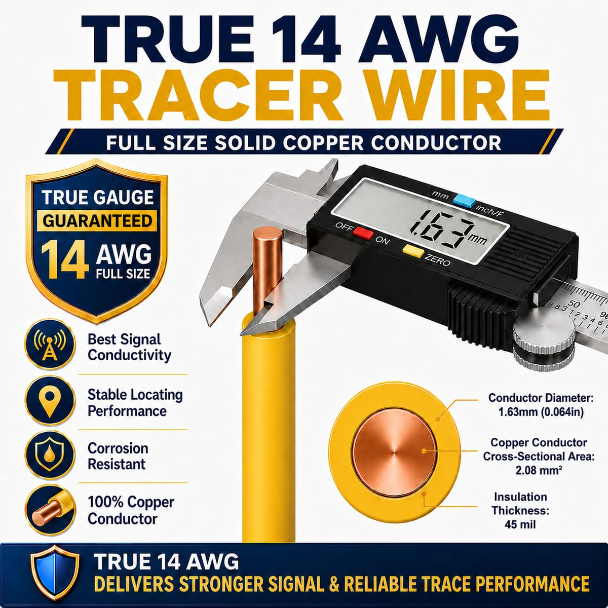 14 AWG Sarı İzleyici Tel, Gaz Hattı İçin Doğru Ölçü 100% Saf Bakır