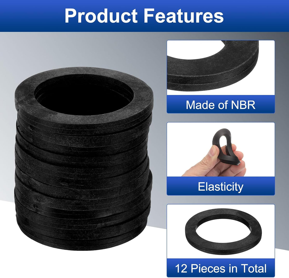 12 szt. Solid Nitrile Rubber Flat Washer DN40 2-5/32" OD x 1-1/2" ID x 1/4" grubość Duże Wkręty O Ring Uszczelki, przemysłowy Flatabout Rubber Spacer, Czarny