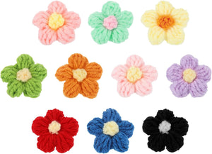 20Pcs Crochet Flowers Sew on Patches, 45 x 45mm Milk Cotton Handmade Floral Applique for DIY Crafts Hair Hats Clothes Decoration, 10 Colors