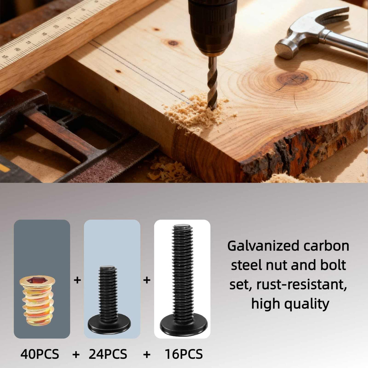50PCS 1/4"-20x15mm Gespindelde Inzetstukken voor Hout met Schroeven Set