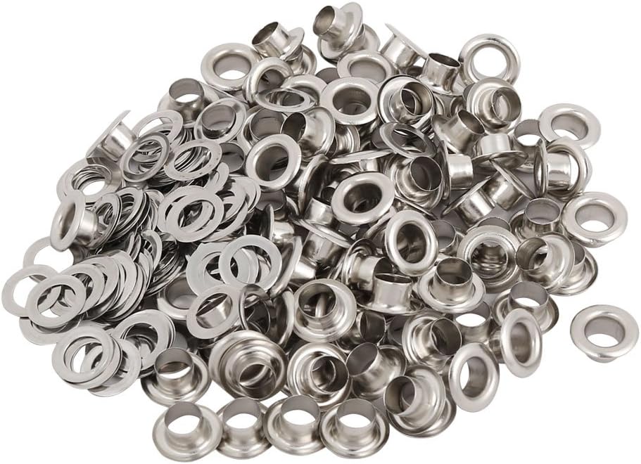 100pcs 4.5mm Iron Eyelet Grommets Silver Tone w Washers for Clothes Leather