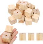 20Pcs Wooden Blocks with Holes, 1.2 Inch Unfinished Wooden Cube Square Solid Wood Beads Unfinished Wood Blocks for Crafts DIY Projects, Building