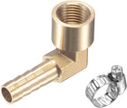 Brass Hose Barb Fitting Elbow 8mm x G1/4 Female Thread Right Angle Pipe Connector with Stainless Steel Hose Clamp