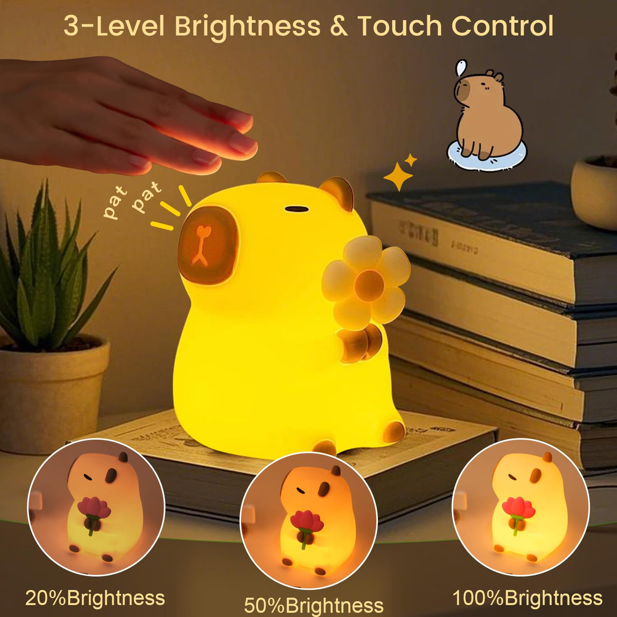 LinkMejor Capybara Natlampe, 7-Farver RGB, 3-Niveauer Dimbar, Oploadbar