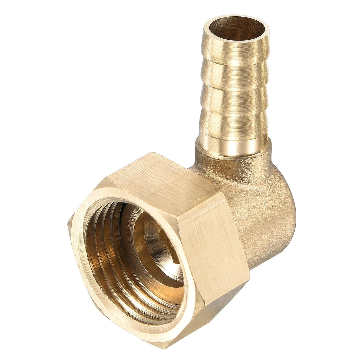 Brass Hose Barb Fitting Elbow, 10mm Barbed x G1/2 Female Swivel Nut Pipe Connector for Water Fuel Air