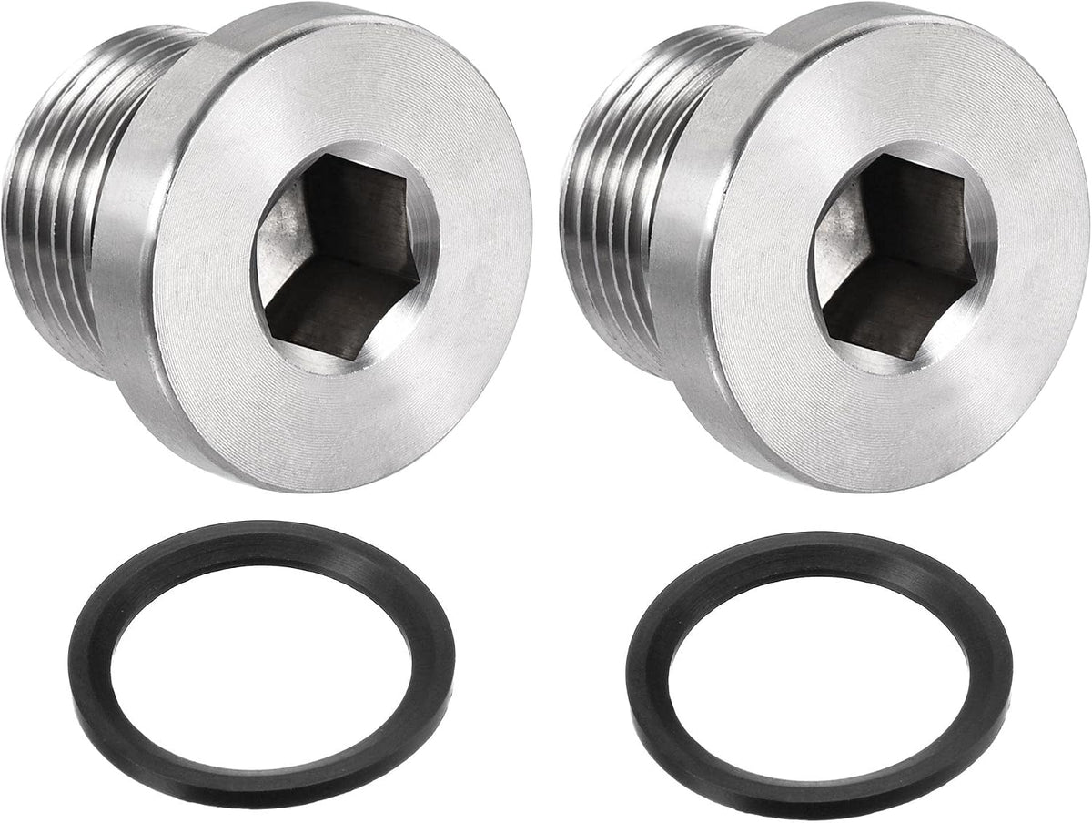 Stainless Steel Inner Hex Head M20x1.5 Pipe Fitting Plug with Seal Ring for Terminate Pipe Ends 2Pcs