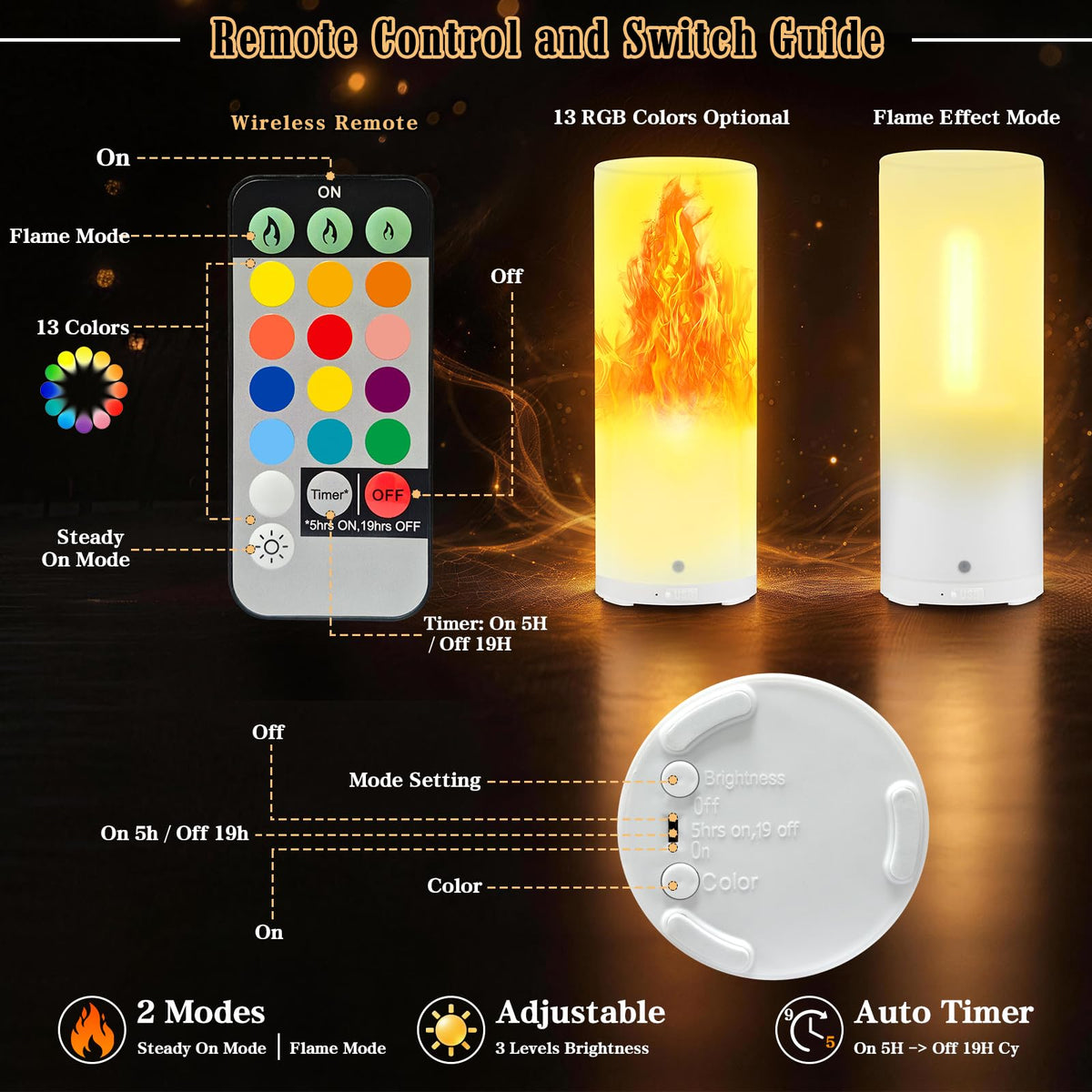 LinkMejor Lampe d'Effet de Feu LED, Rechargeable, Télécommande & Minuterie, Étanche
