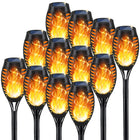 LinkMejor 12Pack Solar Torch Light with Flickering Flame for Halloween Decor