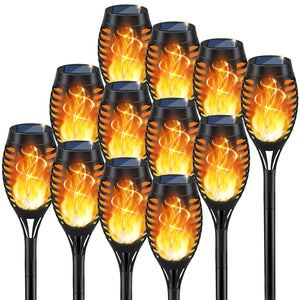 LinkMejor 12Pack Solar Torch Light with Flickering Flame for Halloween Decor