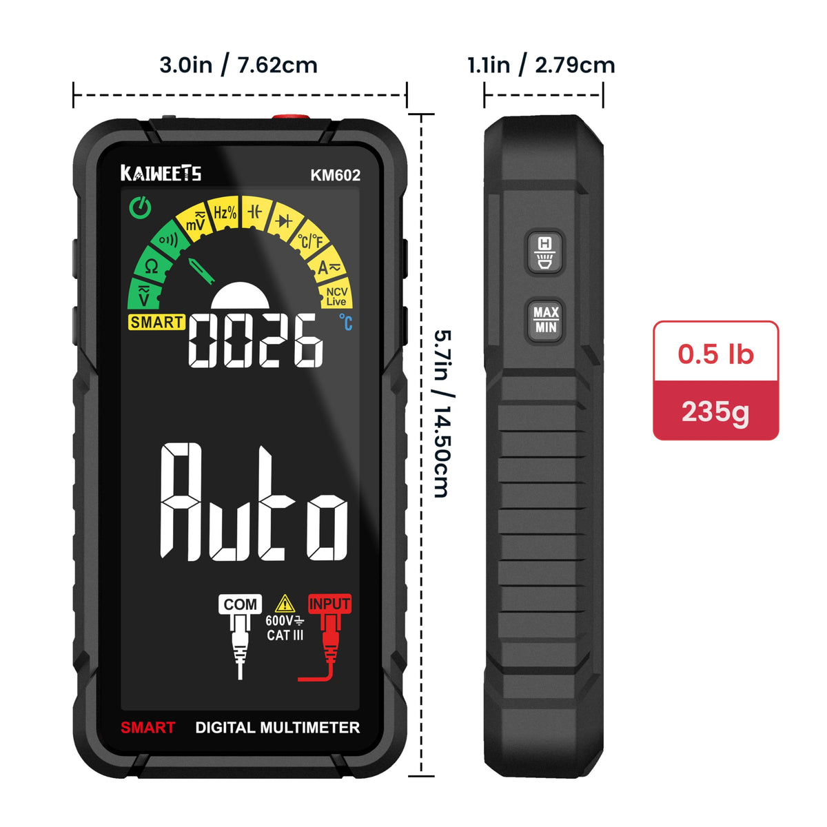 LinkMejor Smart Multimeter wiederaufladbarer Elektrotester mit automatischer Skalierung Digital Voltmeter misst Spannung Strom Widerstand Kontinuität Kapazität Temperatur Frequenz NCV 6000 Counts TRMS