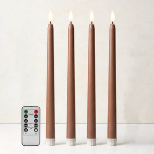 LinkMejor Candele a Fiamma Inesistente Taper Brown Autunno con Timer a Distanza Set da 4