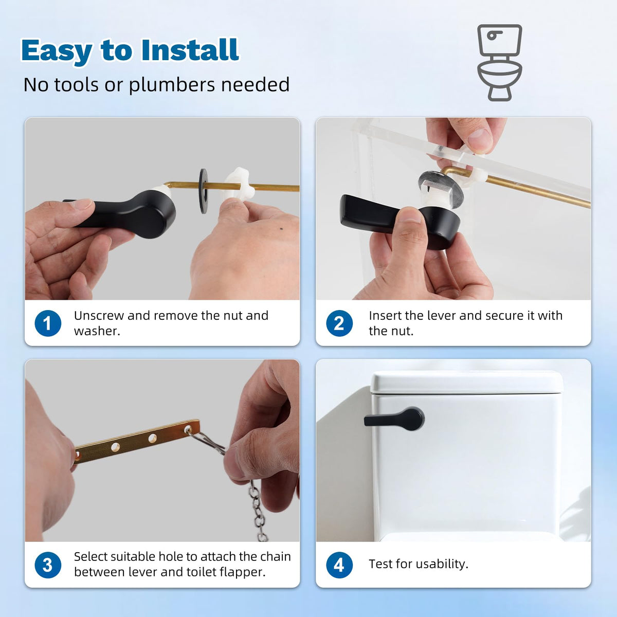 LinkMejor 2-pack universal metal front-montage toilethandle, matte svart