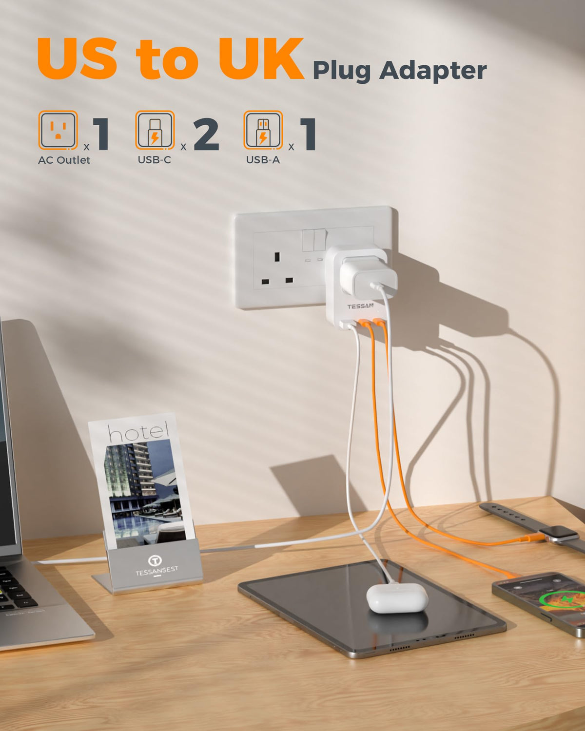 LinkMejor US to UK Plug Adapter PD 20W, 2 Pack Flessibile Ultraleggero