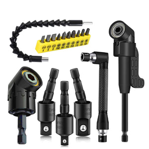 17Pcs flexibel borstångsutökare, inklusive 3Pcs roterbar skruvkopplingsadapter 2Pcs sexkantsfäste 105° vinkelrät borrmontage 10 korta skruvmejselbitar 90° vinklade bitar och böjbar utökare
