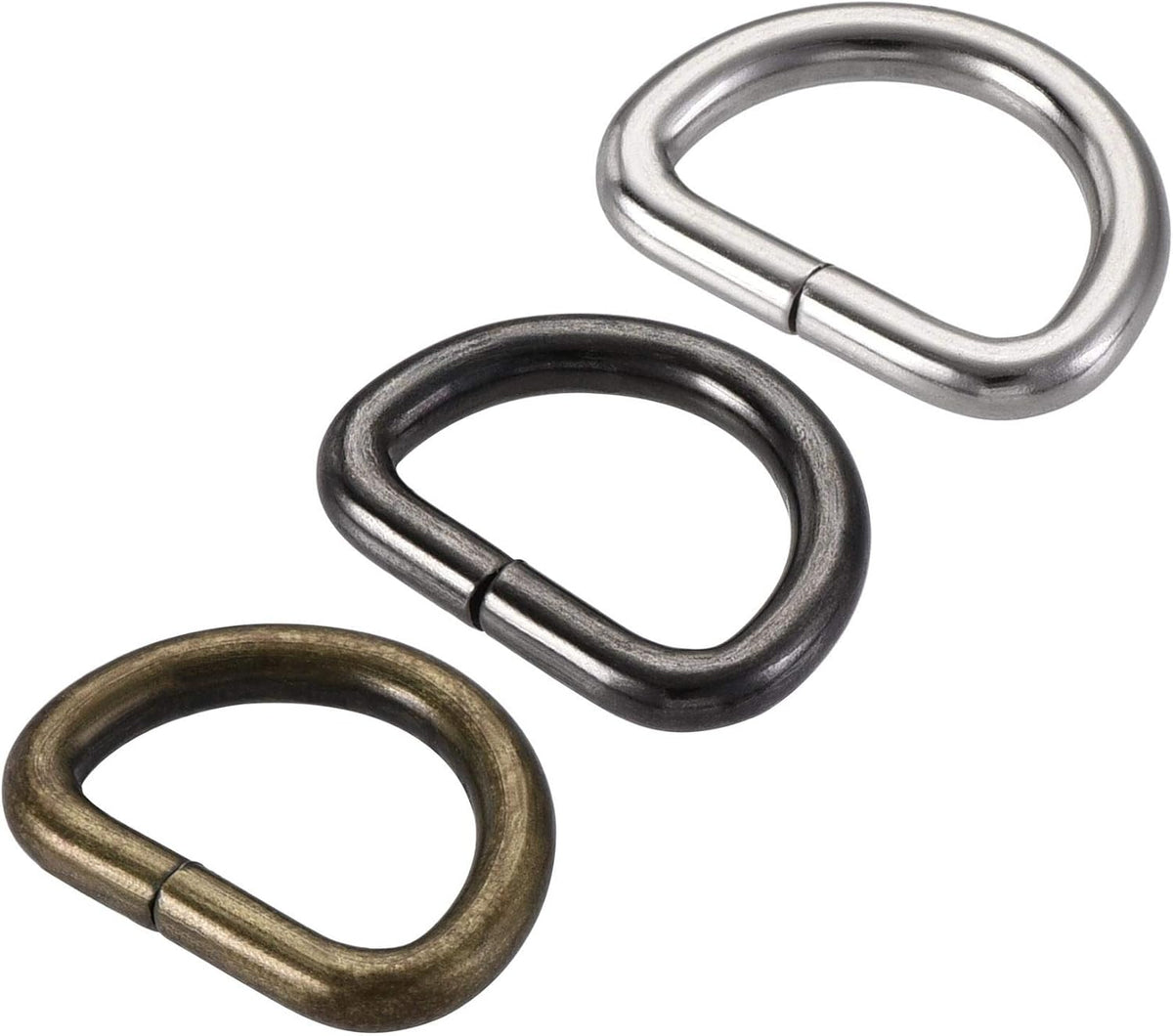 LinkMejor Metal D Ring 0.79"(20mm) D-Rings Buckle Silver Tone, Bronze Tone, Black(Total 30pcs)