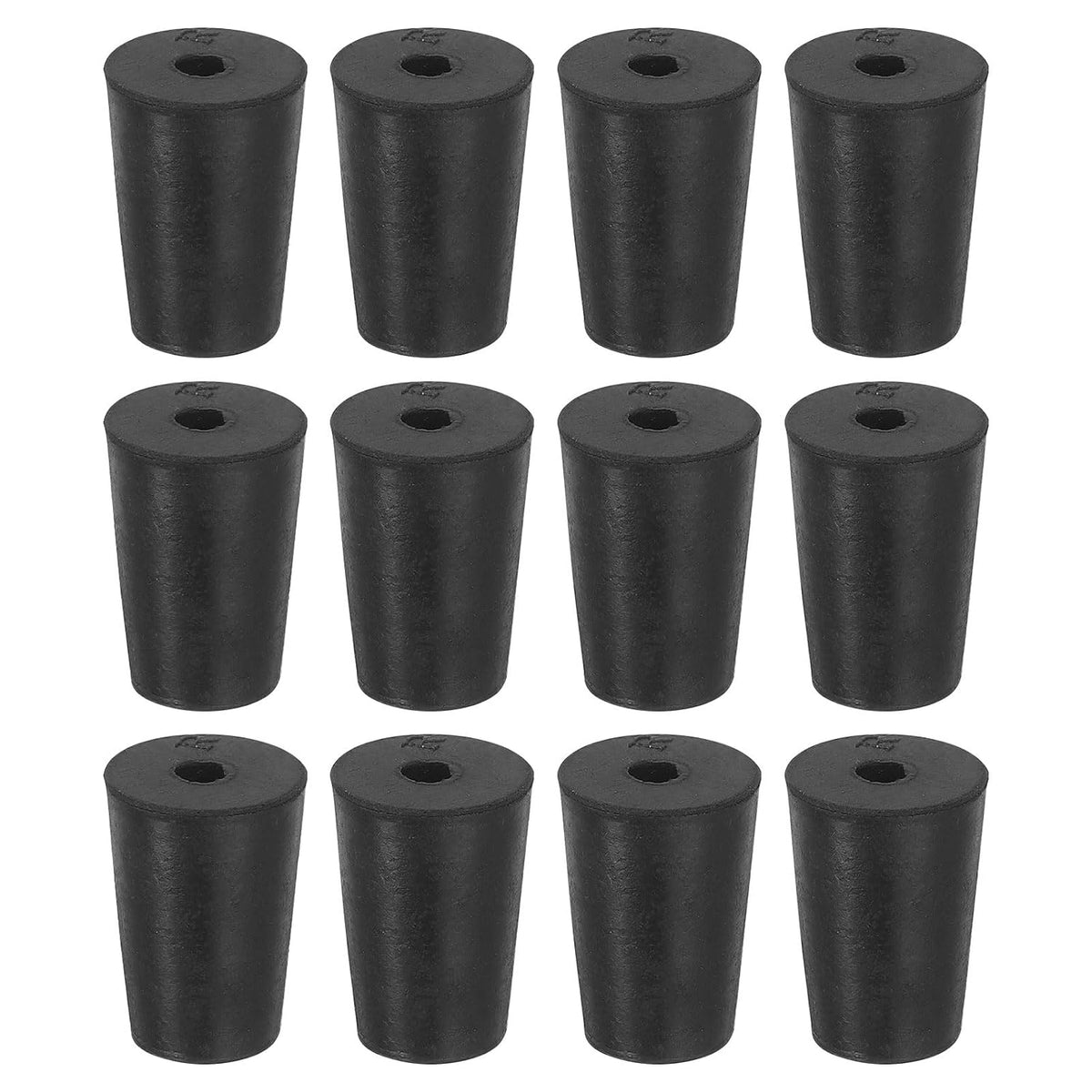 12 Pcs 1-Hole Rubber Stopper, Tapered Lab Seal Tube Stopper Plug for Test Tube Flasks Glass Containers Industry and Laboratories, 17x13x25mm Black