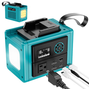 LinkMejor 350W Power Inverter Compatible with Makita 18V Battery (Tool Only), DC to AC 110V Power Station: 2x70W USB-C Fast Charger, AC, USB-A, 12V DC, 800lm LED & Display – Camping, Job Site