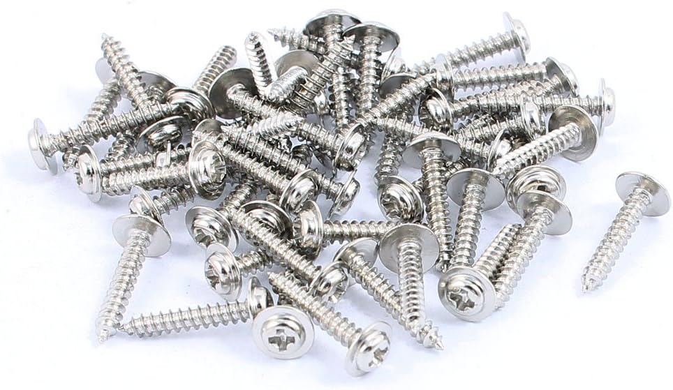 50pcs 2x12mm Stainless Steel Self Tapping Screw Round Phillips Head with Washer