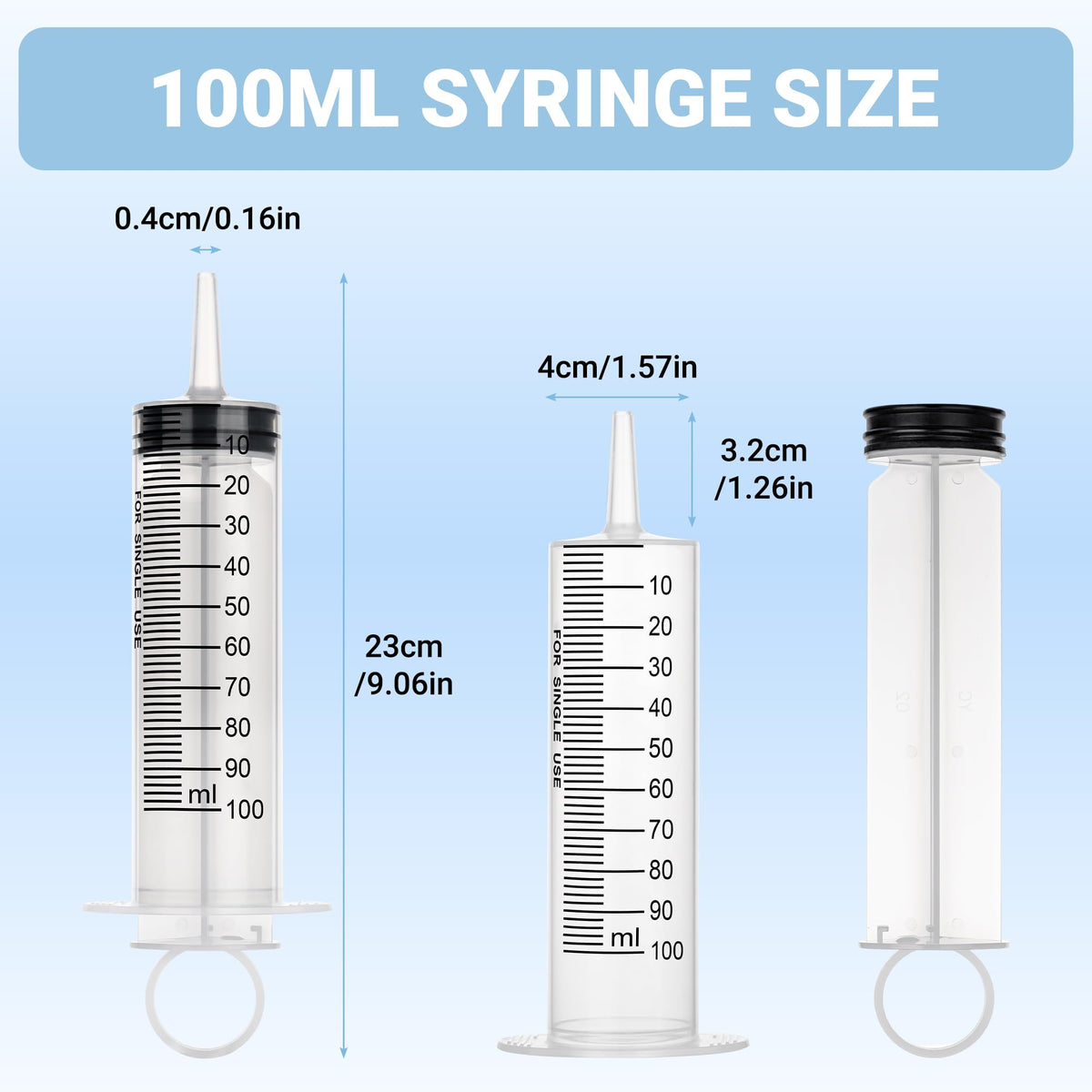 100ml Large Syringe, 5 Pack Plastic Syringes for Liquid with Tip Adapter