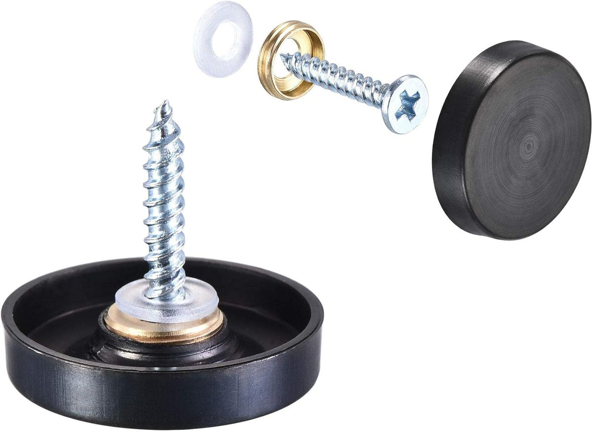 Mirror Screws, 25mm/0.98", 20pcs Decorative Cap Fasteners Cover Nails, Wire Drawing, Black 304 Stainless Steel