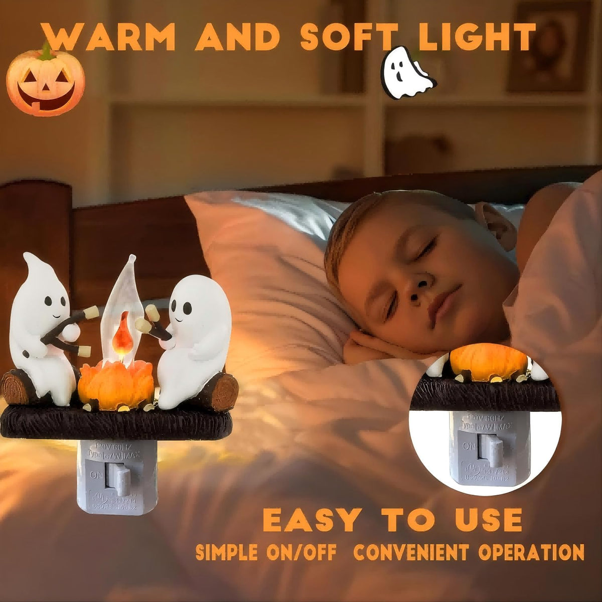 Ghosts Roasting Marshmallows Nattljus, Halloween Nattljus Inbyggt Lampa