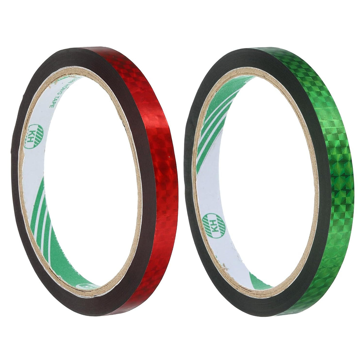 Washi Prism Tape Set 0.4 Inch x 55 Yards Holographic Metalized Reflective Tape for Holiday Packaging and Decoration, DIY and Art Craft (2 Rolls, Red + Green)