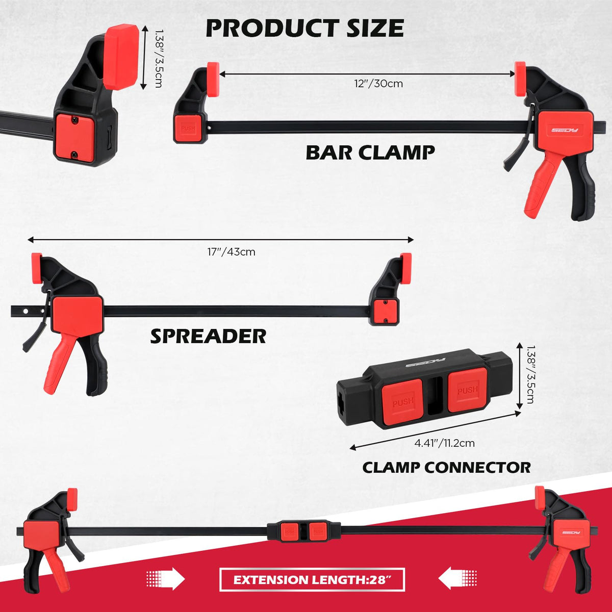 3-Pack 12 Inch Bar Clamps for Woodworking with Clamp Connector, 12" Quick-Release Wood Clamps with 150 LBS Load Limit, Trigger Clamp Set, One-Handed Clamps/Spreader Ideal for Woodworking DIY Projects