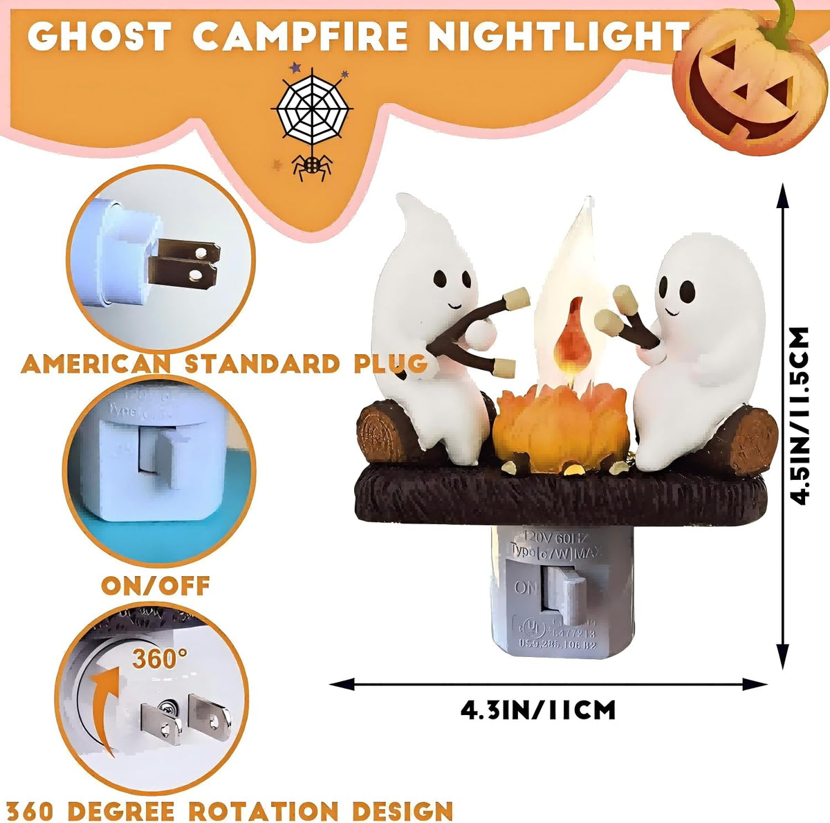 Ghosts Roasting Marshmallows Nattljus, Halloween Nattljus Inbyggt Lampa