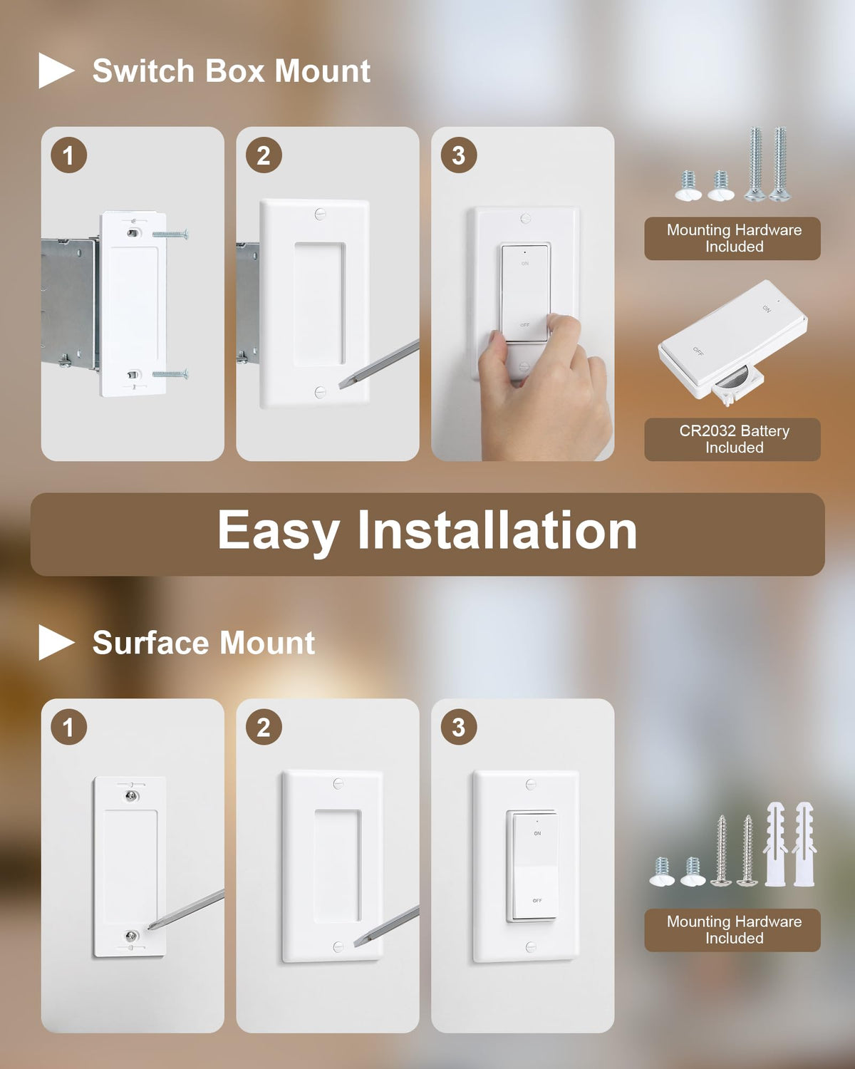 LinkMejor Wireless Light Switch and Receiver Kit, Decorator Rocker Switch