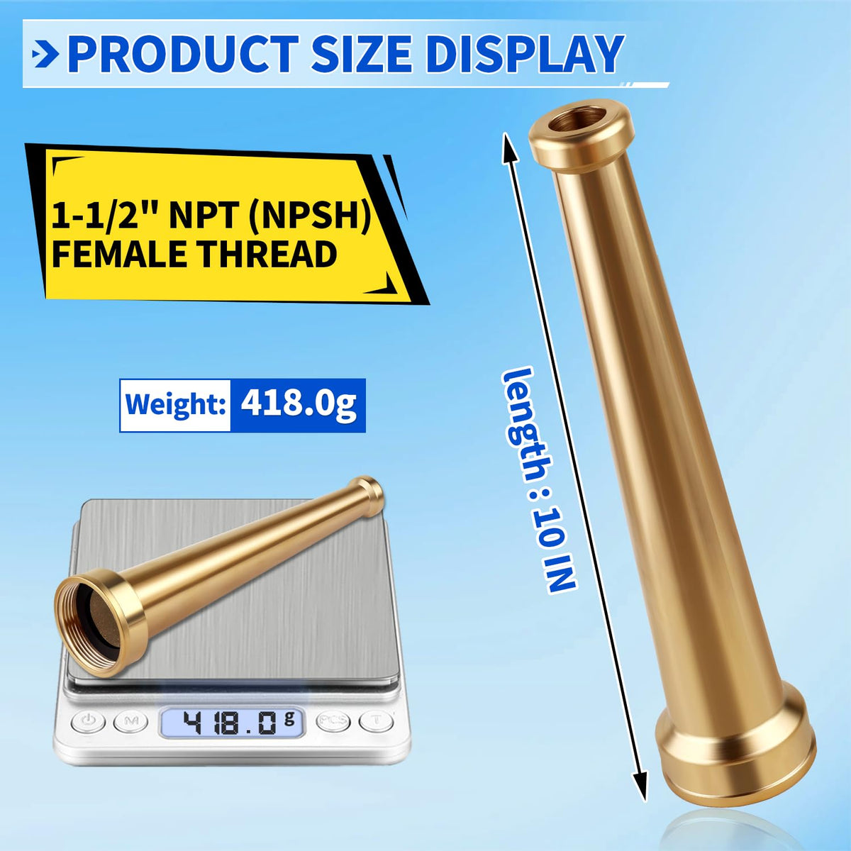 Brass Fire Hose Nozzle, 1.5'' NPT(NPSH) Straight Stream Fire Hydrant Nozzle