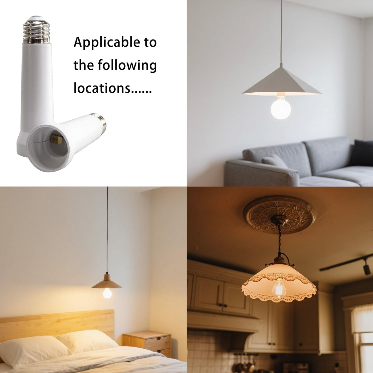 Lysstik Extender, E26/E27 Lyspære Stik Extender Standard Mellem Base, 5.31 tommer LED Lyspære Udvidelses Stik Adapter til Skruet Til Loft Ventilator Lysstik Stik Udvidelse