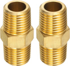 2pcs Brass Pipe Fitting 1/4" BSPT x 1/4" NPT Male Brass Hex Nipple Pipe Extension Adapter Pipe Nipples Connectors for Shower, Oil, Water Line