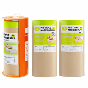 LinkMejor Papel de Trote Pré-Adesivo com Distribuidor - Papel de Pintor de 12" x 66' e Fita para Pintura de Casa, Carroceria, Carros (1 Distribuidor 3 Refis)