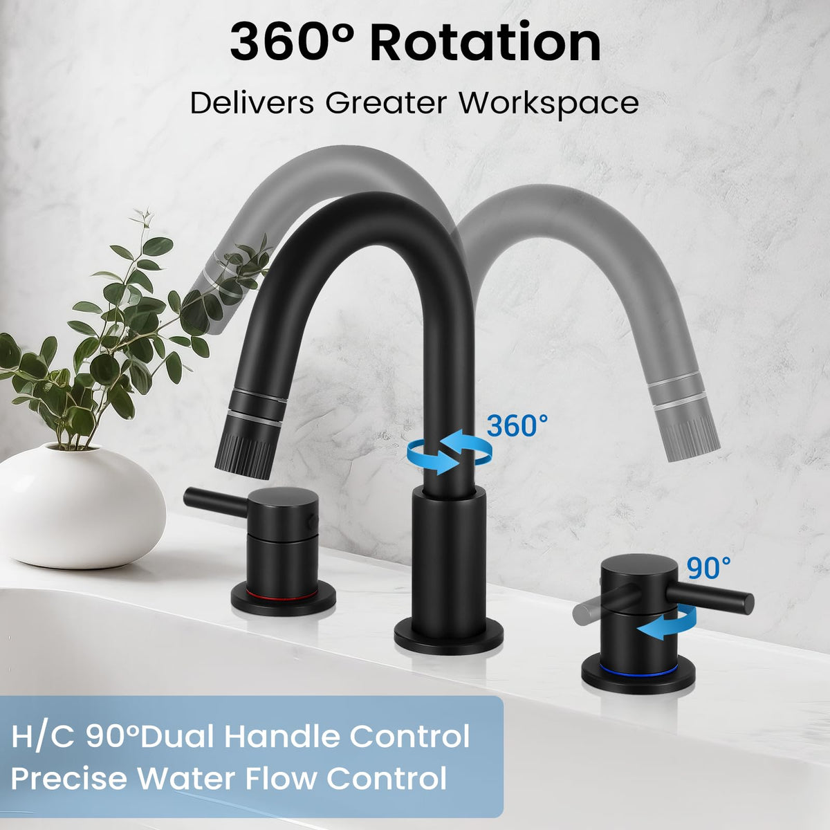 Bouchon de douche à tirette 3 trous 8 pouces avec drain relevable mat noir
