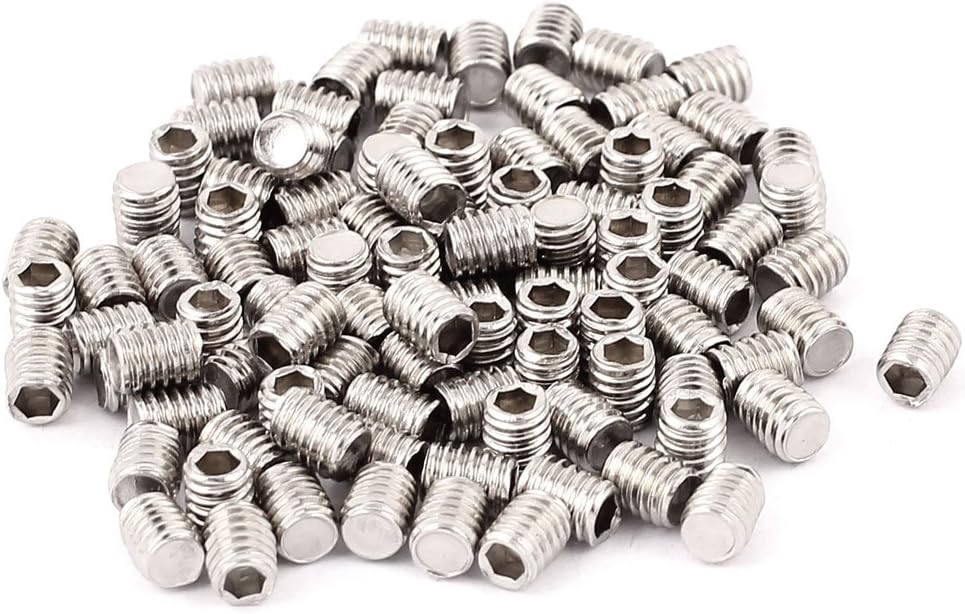 M4x5mm Metric Stainless Steel Hex Socket Set Flat Point Grub Screws Silver Tone for Towel Rack Door Knob 100pcs