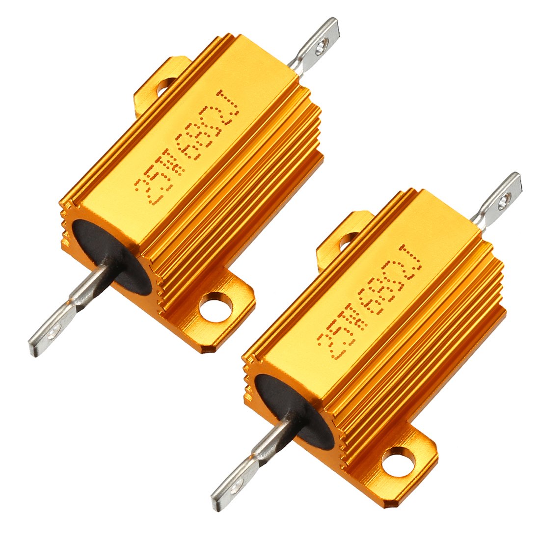 25W 68 Ohm 5% Aluminum Housing Resistor Screw Tap Chassis Mounted Aluminum Case Wirewound Resistor Load Resistors Gold Tone 2 pcs