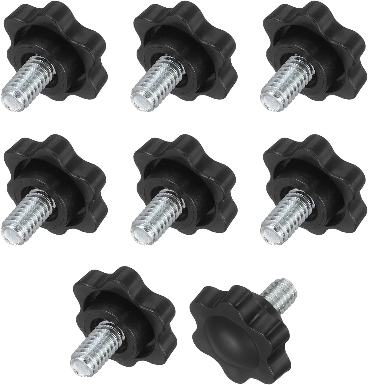 10Pcs écrous à écrou à étoile 1/4"-20, tige filetée de 0.8" en plastique mâle pour verrouillage de clamps, vis de serrage à main de remplacement pour outils de meubles industriels, étau, noir