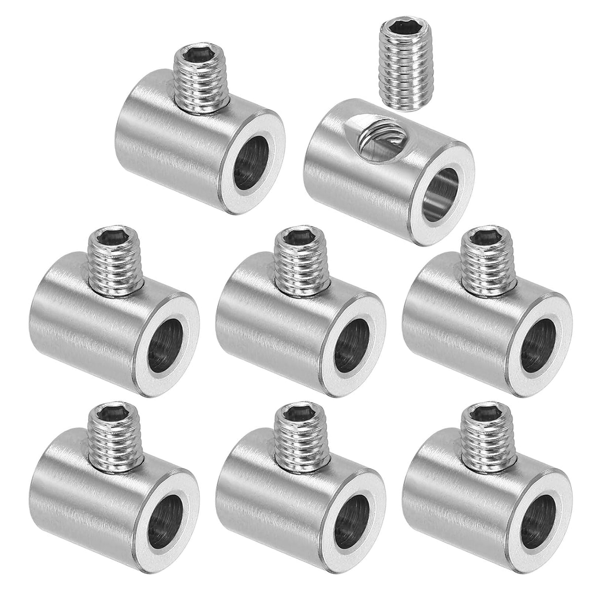 8Pcs Wire Rope Clips, 5mm ID 10mm OD Single Hole Lock Cable Clamps, 304 Stainless Steel Secure Fasteners with M5 Screws for Cable Rigging, Silver