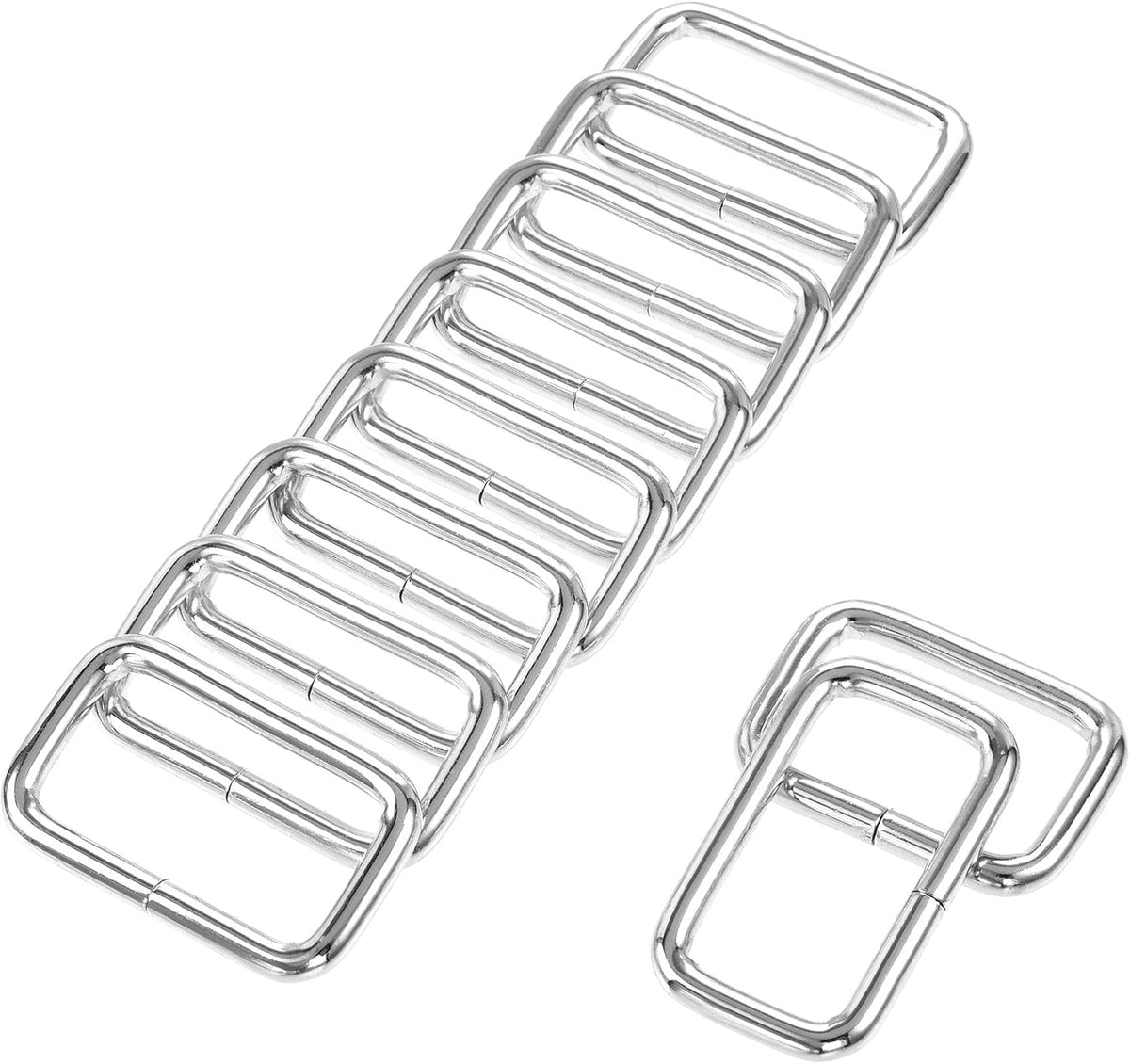 LinkMejor Metal Rectangle Ring Buckles 38x20mm for Bags Belts DIY Silver Tone 10pcs