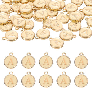 52pcs Letter Charm, Enamel Letter Pendants, Alphabet A Pendants Double Sided Beads Charm for DIY Bracelet Necklace Pendants Earring Jewelry Making, Champagne Gold